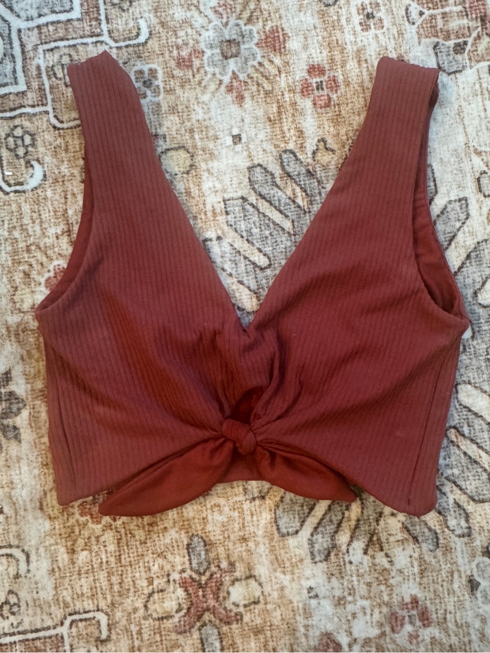 ✧ Montce ✧ Ribbed Tie-Front Bikini Top in Rust ✧ Size S ✧